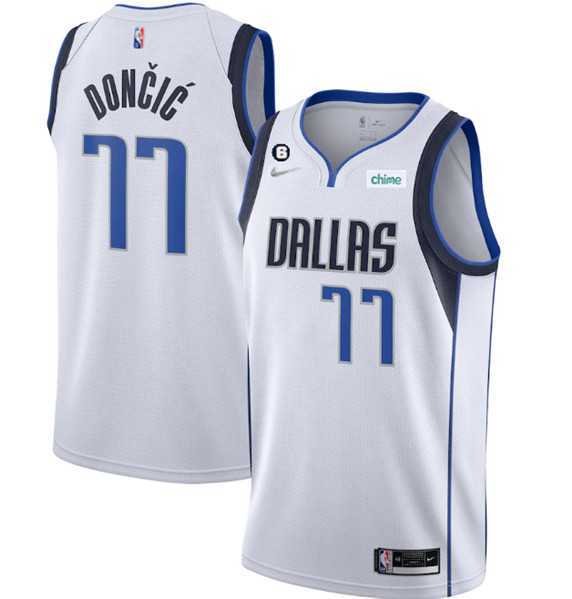 Men%27s Dallas Mavericks #77 Luka Doncic White No.6 Patch Stitched Jersey Dzhi